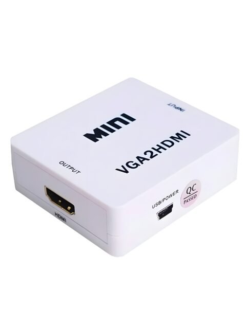 PremiumAV VGA to HDMI Converter Box 1080P HD VGA2HDMI Adapter with 3.5mm Jack and USB Power for PC, Laptop, Monitor, Projector, HDTV Display (White)