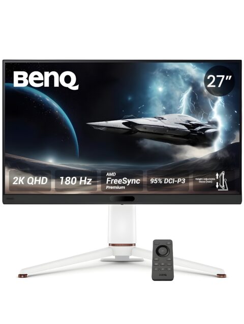 BenQ MOBIUZ EX271Q 27” 2K QHD 180Hz Gaming Monitor, 1ms GtG, AMD FreesSync Premium, DP 1.4, HDMI 2.0, 65W USB-C, 95% P3, Height Adjust, KVM, AI Color Adjustment, Remote Controller (White)