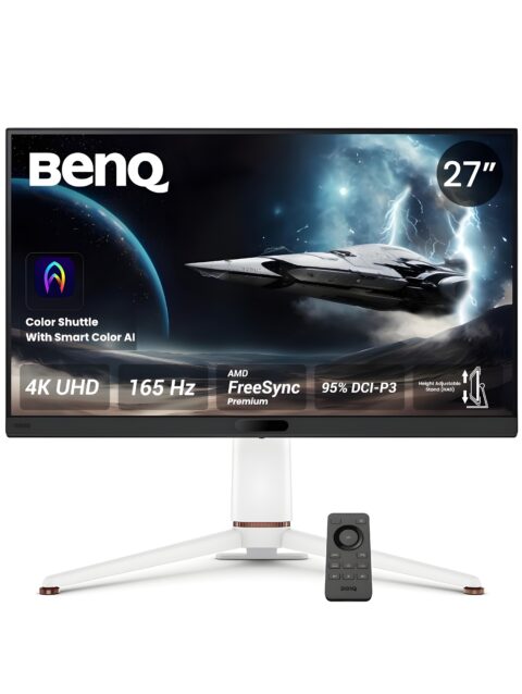 BenQ MOBIUZ EX271U 27” 4K UHD 165Hz Gaming Monitor, 1ms GtG, AMD FreesSync Premium, DP 1.4, HDMI 2.1, 65W USB-C, 95% P3, Height Adjust, eARC (7.1 Channel), KVM,AI Color Adjustment, Remote Controller