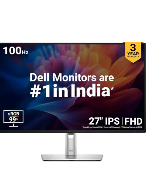 Dell P2725H 27 Inch FHD IPS Monitor, Anti-Glare, 99% SRGB, 100Hz, 5Ms (Fast), Ports: HDMI(1), DP 1.2, VGA, 3X USB 3.2 Gen1 (A), USB 3.2 Gen1 Type-C [15W PD] | Height Tilt Swivel Pivot