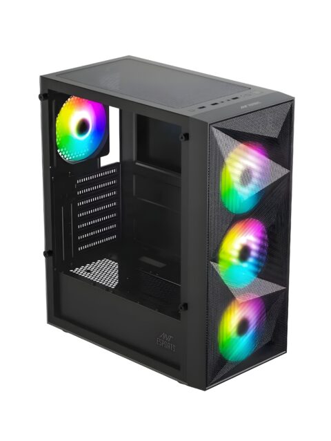 Ant Esports Elite 1200 ATX Computer Case/Gaming Cabinet - Black | Support ATX, Micro-ATX, Mini-ITX | Pre-Installed 3 Front Fans & 1 Rear Fan