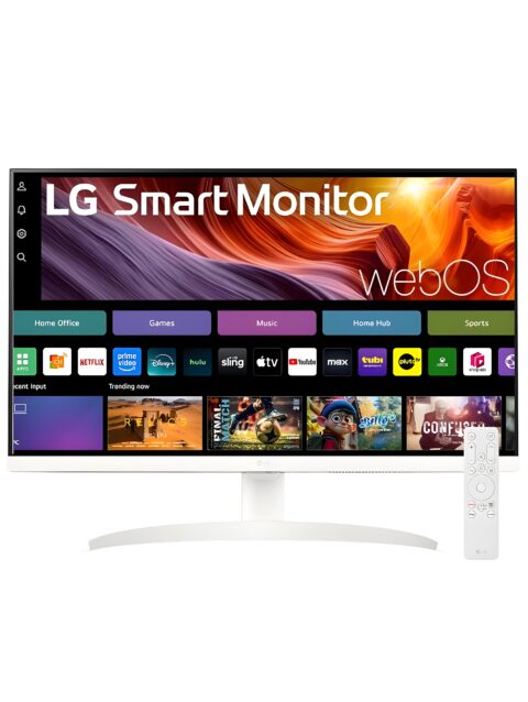 LG 32SR75U Smart Monitor with Steaming TV,32", 4K UHD (3840 x 2160), HDR10, USB Type-C, WebOS, Apple AirPlay 2, Screen Share, Bluetooth, Built-in Speaker, Height Adj., HDMI, USB, Remote Control,White
