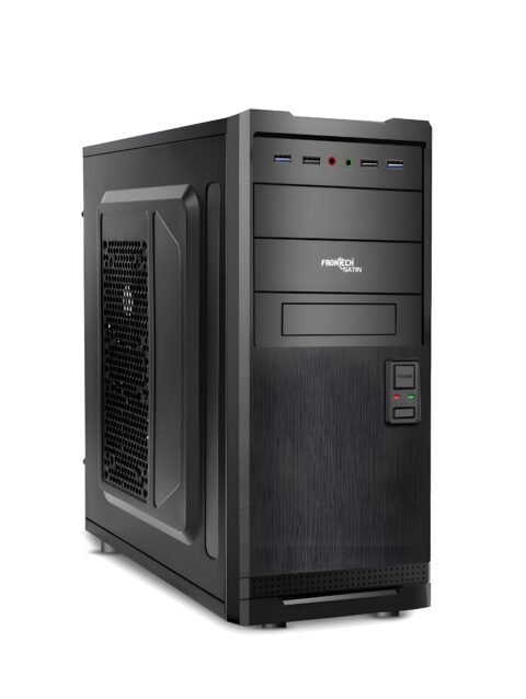 FRONTECH Satin FT 4302, Black Premium Silver Series Cabinet with HD Audio | ATX/Mini ATX Compatible |Installed 2 x 80 mm Fan, 1xUSB 3.0, 3xUSB 1.1 | Ideal for Home/Office/Gaming