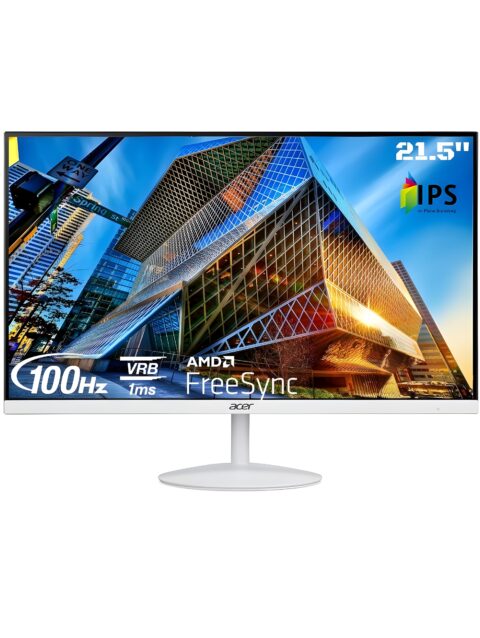 acer SA222Q 21.5 Inch Full HD IPS Ultra Slim (7.2mm Thick) Backlight LED LCD Monitor I Zero Frame I 100Hz Refresh I 1 MS VRB I AMD Free Sync I 1xHDMI 1xVGA I Eye Care Features I Tilt Option I White