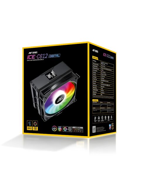 Ant Esports ICE- C612 Digital CPU Cooler/CPU Fan with LED Temperature Display| Support Intel - LGA1700 / 115X / 1200 AMD - AM5 / AM4