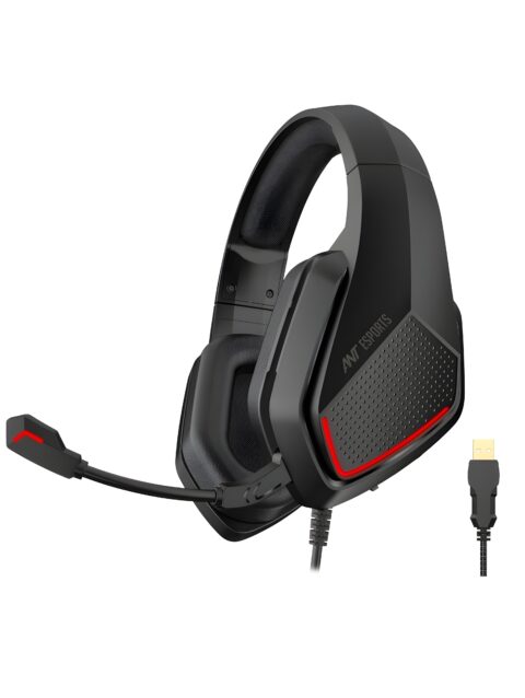 Ant Esports H590 7.1 Surround Sound Gaming Headset, USB Wired Over-Ear Headphones with 50mm Drivers, Noise Cancelling Mic, Red LED, Soft Earmuffs, for PC, PS5, Xbox, Laptop