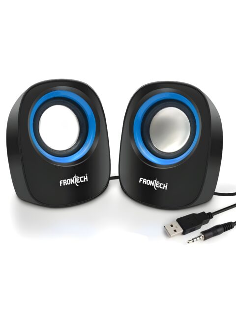 FRONTECH Premium 2.0 Channel USB Powered Speakers - 1.5W x 2 Output, AUX Input, Foam Edge, 1-Year Warranty (SPK-0003-Blue)