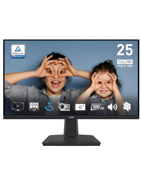 MSI PRO MP251 24.5 Inch Full HD Office Monitor - 1920 x 1080 IPS Panel, 100 Hz, Eye-Friendly Screen, Built-in Speakers, Tilt-Adjustable - HDMI 1.4b, D-Sub (VGA)