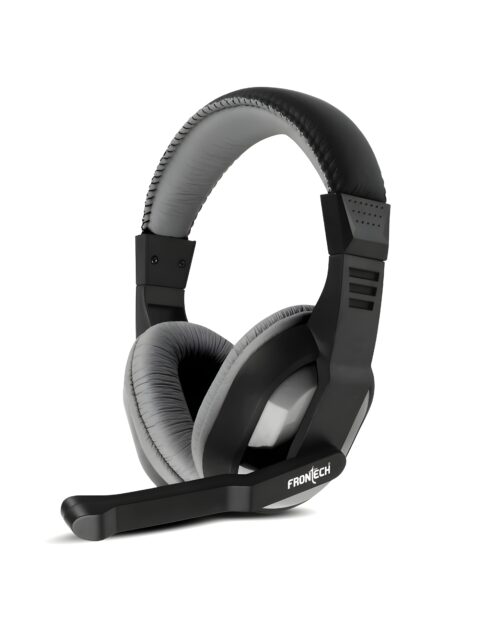 FRONTECH On Ear USB Multimedia Headphone with Built-in Microphone | 40mm Drivers for Dynamic Sound Quality | Leather Cushion | Omni Directional Adjustable Mic Boom (HF-3447, Black)