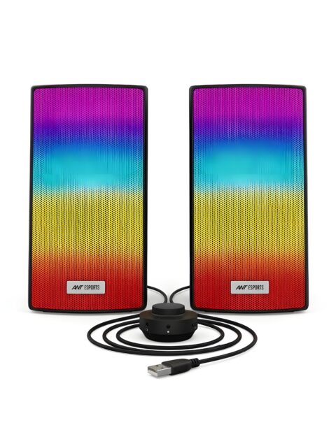 Ant Esports GS510 Multimedia 2.0 Channel USB Powered Bluetooth RGB Gaming Speakers with Control pod for Volume, RGB and Memory Card Slot -Perfect Computer Speakers for Desktop, PC, Laptop,Mobile-Black