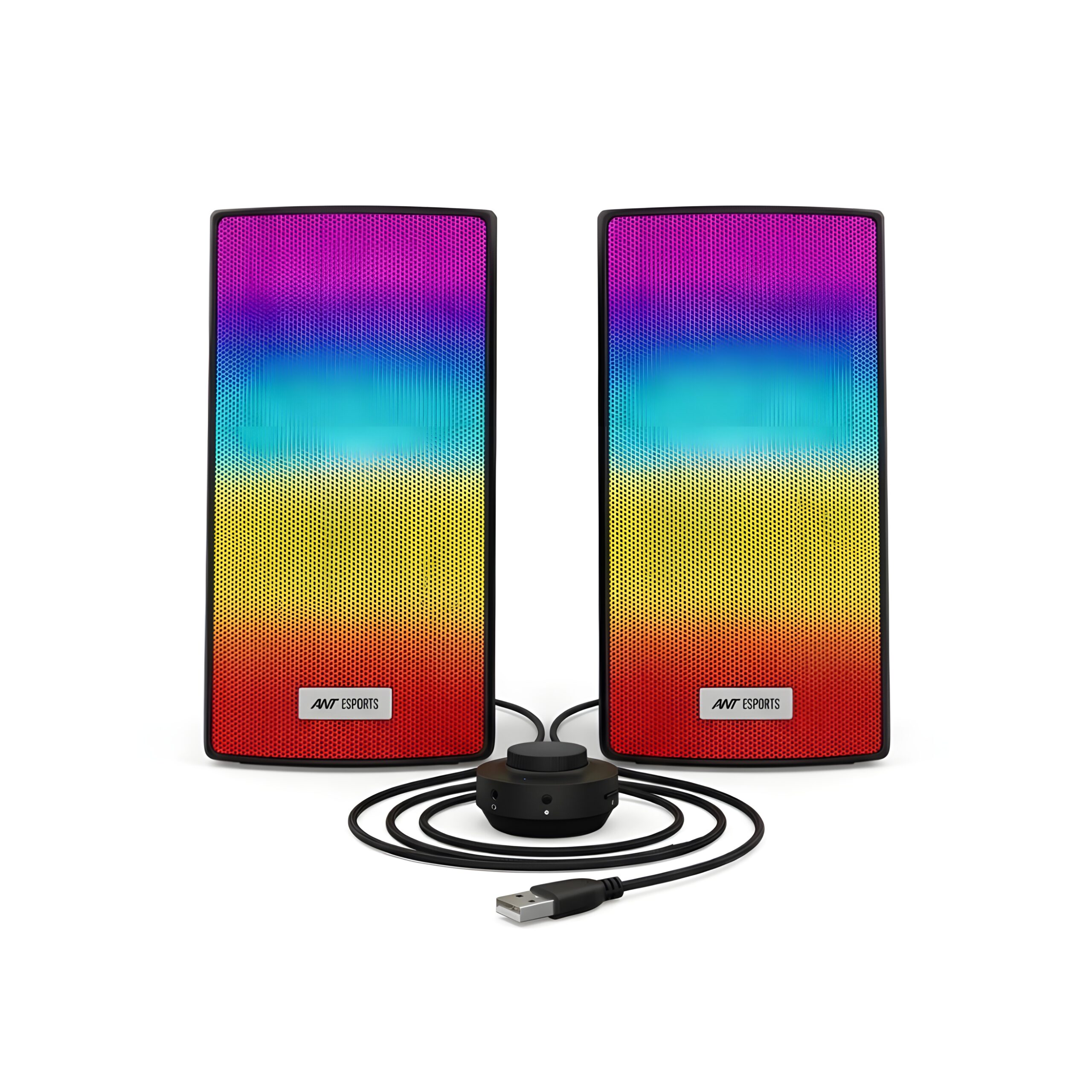 antesports Ant Esports GS510 Multimedia 2.0 Channel USB Powered Bluetooth RGB Gaming Speakers with Control pod for Volume, RGB and Memory Card Slot -Perfect Computer Speakers for Desktop, PC, Laptop,Mobile-Black