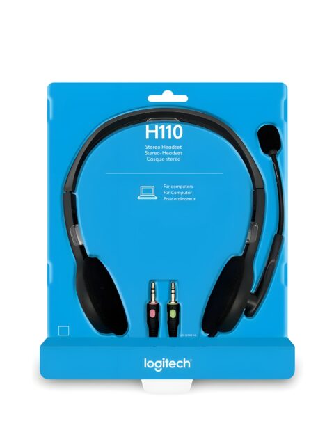 Logitech H110 Stereo Wired On Ear Headphones With Mic With Noise-Cancelling 3.5-Mm Dual Audio Jack For Pc/Mac/Laptop (Black)
