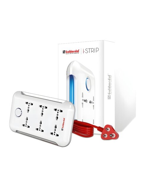 Goldmedal i-Strip High-Grade Extension Board | 6 Universal Sockets | 2-Meter Extension Cord with Surge Protector | Master Switch & LED Indicator | Multi Plug Socket for Home & Office | (White)