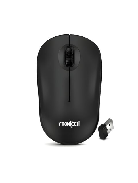 FRONTECH Wireless Mouse,(MS-0034, Black) 2.4 GHz with USB Nano Receiver, 1000 DPI, Optical Tracking, Auto On/Off, Long Battery Life, for PC/Desktop/Mac/Laptop, 1 Year Warranty