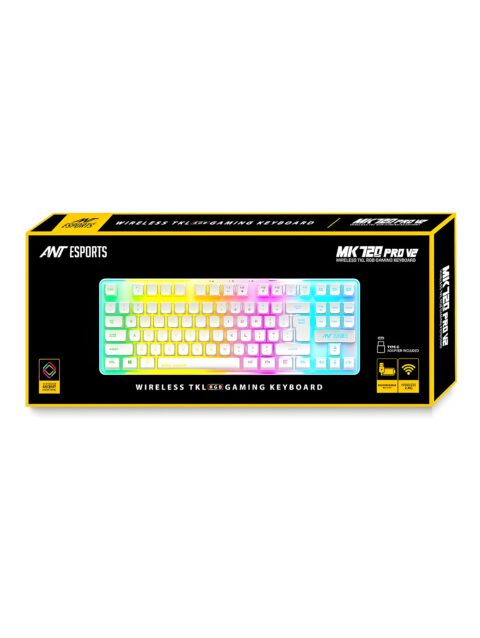 Ant Esports MK720 Pro V2 Wireless TKL RGB Gaming Membrane Keyboard, Backlit Wireless Keyboard Long Lasting Rechargeable Battery High Built Quality – PC PS5 PS4 Xbox One Mac – White