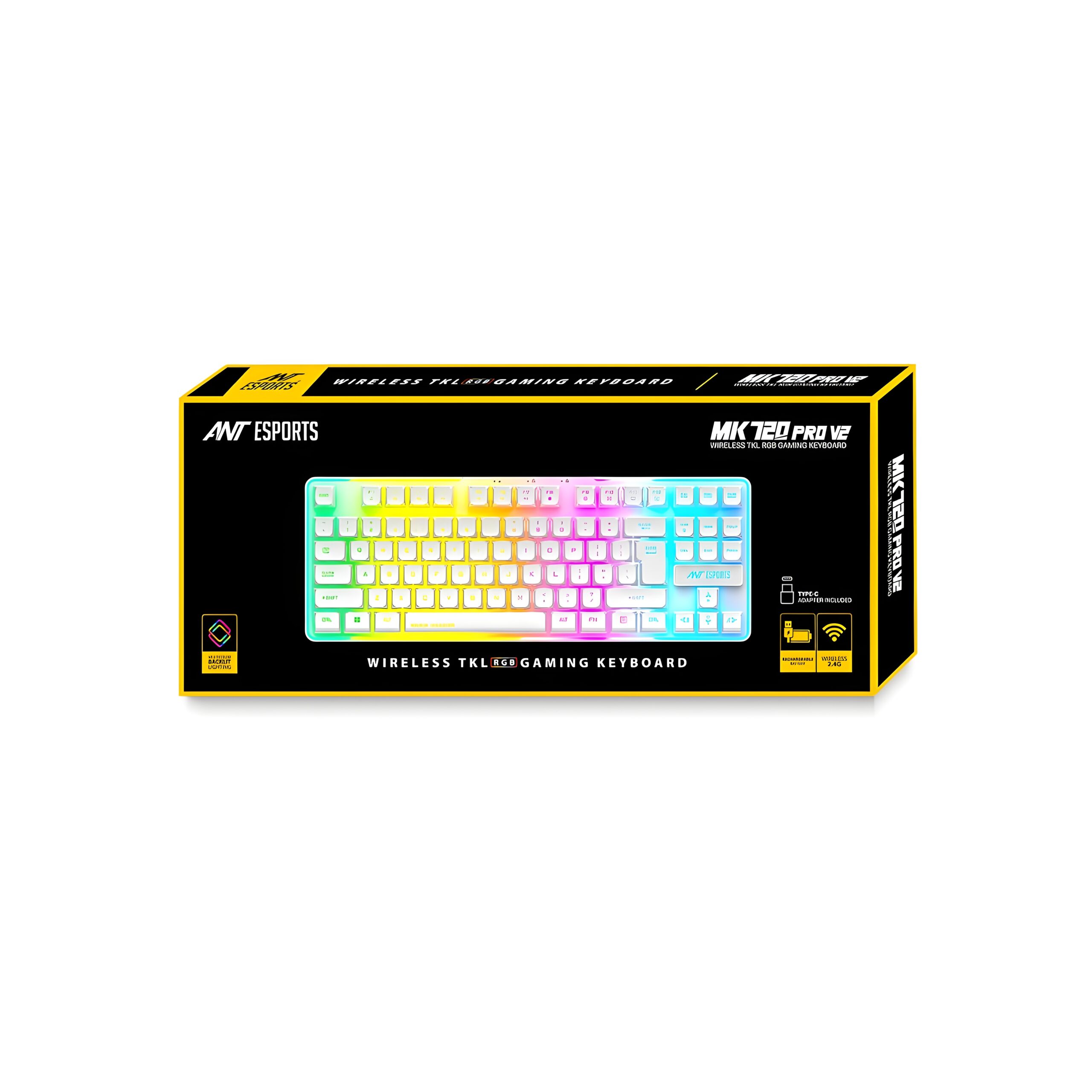 71+AnJ9IQwL._SL1500_ (1) (1) Ant Esports MK720 Pro V2 Wireless TKL RGB Gaming Membrane Keyboard, Backlit Wireless Keyboard Long Lasting Rechargeable Battery High Built Quality – PC PS5 PS4 Xbox One Mac – White