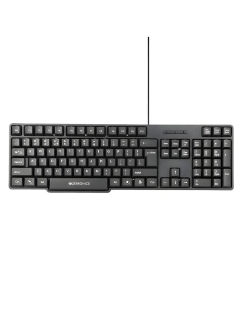 Zebronics Wired Keyboard (K65, Black) with 104 Keys, 1.2m Cable, ₹ Key, USB Interface, UV-Coated Keys, Retractable Stand, USB Nano Receiver, for PC, Laptop