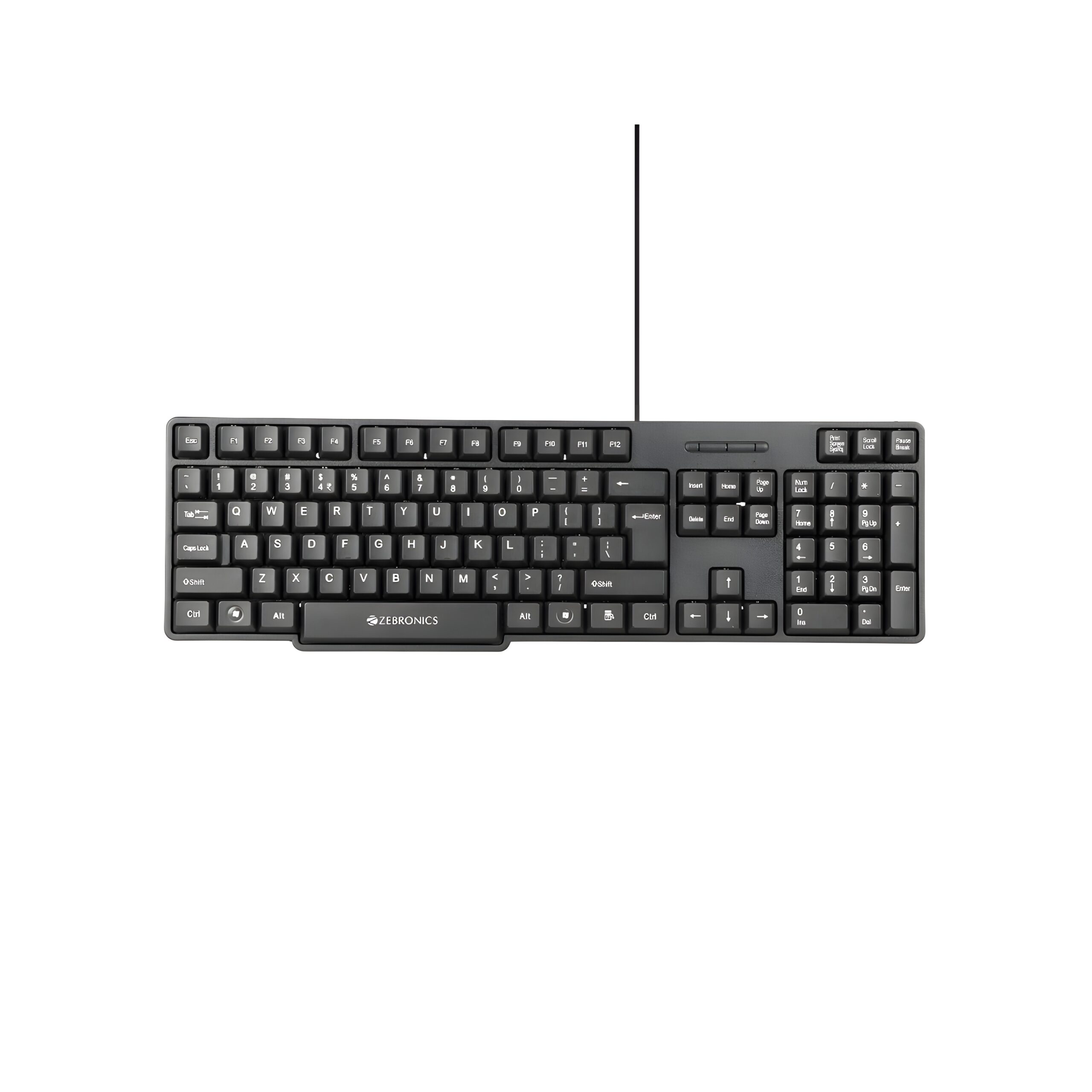 71p3Ej-3FHL._SL1500_ (1) (1) Zebronics Wired Keyboard (K65, Black) with 104 Keys, 1.2m Cable, ₹ Key, USB Interface, UV-Coated Keys, Retractable Stand, USB Nano Receiver, for PC, Laptop
