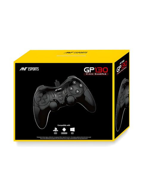 Ant Esports GP130 Wired Gamepad for PC, PS3, Android TV, Laptop – Dual Vibration USB Controller with Turbo Mode, 14 Buttons, Plug & Play, Ergonomic Design, Compatible with Windows & Steam_ Black