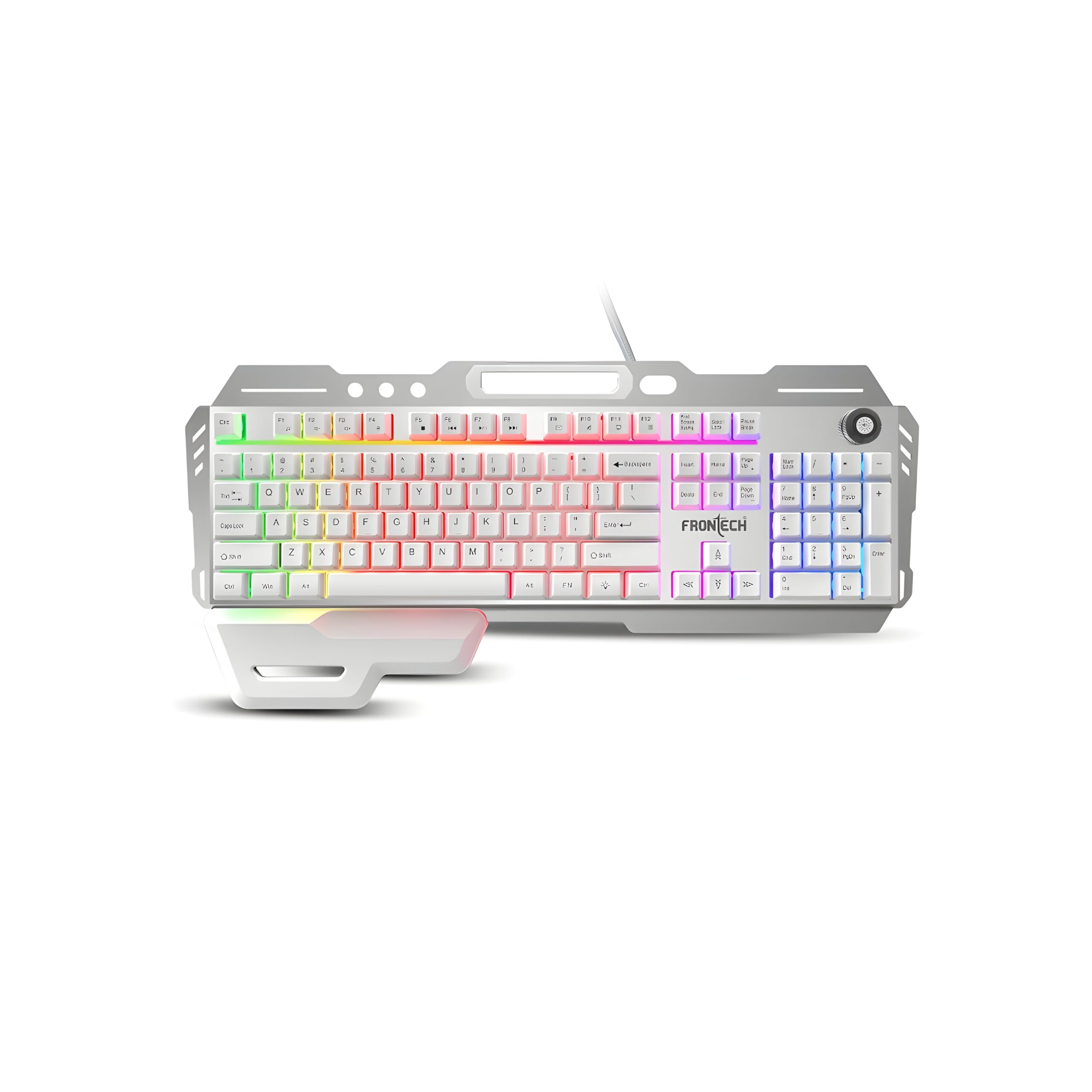 71+wner4FaL._SL1500_ (1) (1) FRONTECH KB-0013P Wired Gaming Keyboard | 104 Keys with Rainbow Backlight | 19 Anti-Ghosting Keys | USB Plug & Play | 1.5m Braided Cable | White-Grey | Compatible with Windows 11/10/8/7