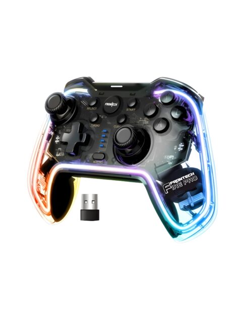 FRONTECH Fire Pro Wireless Gaming Pad with 2.4GHz | Dual Vibration Motors | RGB Lighting|Trigger Button|Compatible with PS3, PC & Android TV (GP-0002, Black)