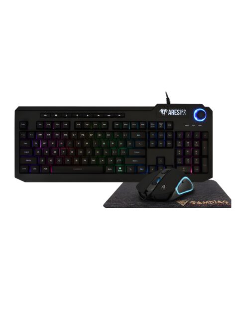 Gamdias ARES P2 3-in-1 Combo for Office, Home and Games RGB Membrane Keyboard Braided Cable with Multimedia Function and Volume Knob, Ergonomic Mouse with 3600 DPI Optical Sensor & Non-Slip Mousepad