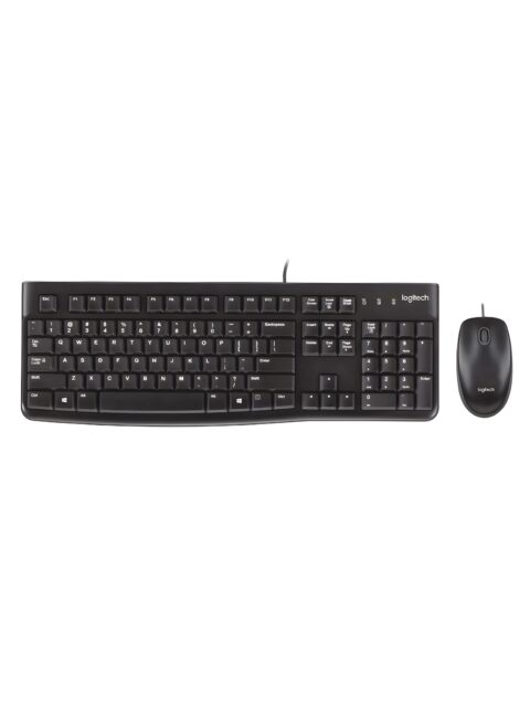 Logitech MK120 Wired USB Keyboard and Mouse Set for Windows, Optical Wired Mouse, Full-Size Keyboard, USB Plug-and-Play, Compatible for PC, Laptop - Black