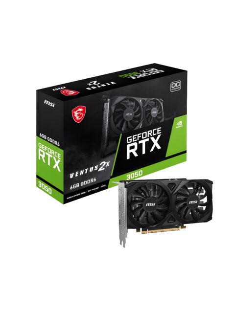 MSI 6GB DDR6 RTX3050 VENTUS 2XOC Graphic Card - Nvidia Geforce RTX 3050 Gpu, 6Gb GDDR6 96-Bit Memory, 14 Gbps, PCI Express Gen 4 x16Interface, Up to 1492 Mhz, Dual Fan