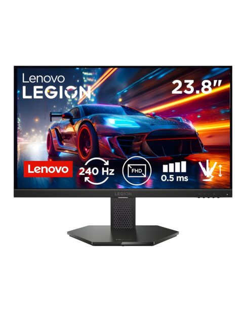 Lenovo Legion 24-10, 24 Inch IPS Full HD Gaming Monitor, 240Hz, 0.5ms, AMD FreeSyn Premium, NVIDIA G-Sync, 99% sRGB, Eyesafe, Dual HDMI, Display Port, Tilt, Swivel, Pivot, Height Adjust, Black