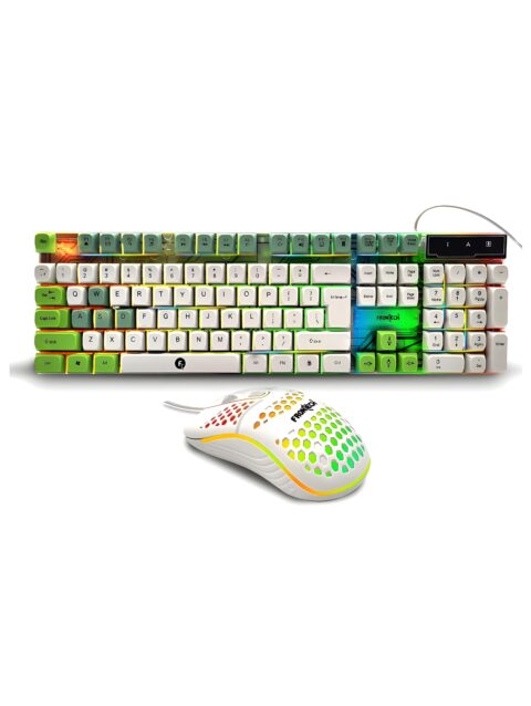 FrontechKB-0045 Wired Nova Knight Gaming Keyboard & Mouse Set, LED Rainbow Backlit, 104 Keys, USB Plug & Play, Up to 1600 DPI Mouse, Durable Build, White + Green)