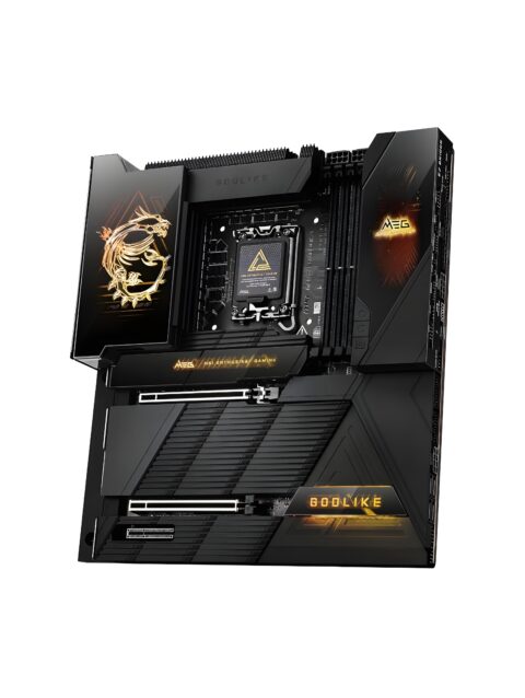 Specification Details Product Name MSI MEG X870E GODLIKE Product Type High-End E-ATX Gaming Motherboard Series MSI MEG Series Platform AMD Chipset AMD X870E CPU Socket AMD Socket AM5 Supported CPU Families AMD Ryzen™ 9000 / 8000 / 7000 Series Desktop Processors CPU Overclocking Supported, with MSI OC Engine and advanced BIOS tuning features Power Design 24+2+1 Duet Rail Power System Power Stage Rating 110A Smart Power Stages CPU Power Connectors 2 × 8-pin CPU power connectors Main Power Connector 1 × 24-pin ATX power connector Supplemental PCIe Power 1 × 8-pin PCIe power connector Front USB-C Power Delivery Front Type-C Quick Charge connector with up to 60W USB Power Delivery support PCB 10-layer server-grade PCB PCB Copper 2oz copper PCB Memory Type DDR5 Memory Slots 4 × DDR5 UDIMM slots Memory Architecture Dual-channel Maximum Memory Capacity Up to 256GB Memory Overclocking Supported AMD EXPO™ Supported JEDEC Memory Support Supported AMD POR Memory Speed Supported Non-ECC Memory Supported Unbuffered Memory Supported CUDIMM Support Supported, Clock Driver bypass mode only Maximum Advertised DDR5 OC Speed Up to DDR5-9200+ MT/s (OC), depending on CPU and memory configuration Ryzen 9000 1DPC 1R Up to 8400+ MT/s Ryzen 9000 1DPC 2R Up to 6400+ MT/s Ryzen 9000 2DPC 1R Up to 6400+ MT/s Ryzen 9000 2DPC 2R Up to 6400+ MT/s PCIe x16 Slots 2 × PCIe x16 physical slots Primary PCIe Slot PCIe 5.0 x16 from CPU Secondary PCIe Slot PCIe 5.0 x8 from CPU Third Expansion Slot 1 × PCIe 4.0 x4 PCIe Configuration with Ryzen 9000/7000 Up to PCIe 5.0 x16/x0 or x8/x8 PCIe Configuration with Ryzen 8700/8600/8400 Up to PCIe 4.0 x8/x0 PCIe Configuration with Ryzen 8500/8300 Up to PCIe 4.0 x4/x0 PCIe 4.0 x4 Slot From AMD X870E chipset PCIe Slot Release MSI EZ PCIe Release PCIe Slot Protection Steel Armor II M.2 Slots Total 7 × M.2 Onboard M.2 Slots 5 × M.2 Expansion M.2 Slots 2 × additional M.2 through M.2 XPANDER-Z SLIDER GEN5 card M.2_1 PCIe 5.0 x4 from CPU; supports 2260/2280 M.2_2 PCIe 5.0 x4 from CPU; supports 2260/2280 M.2_3 PCIe 4.0 x4 from chipset; supports 22110/2280 M.2_4 PCIe 4.0 x2 from chipset; supports 2260/2280 M.2_5 PCIe 4.0 x4 from chipset; supports 2260/2280 M.2 Expansion Card M.2 XPANDER-Z SLIDER GEN5 Expansion Card M.2 Slots 2 × PCIe 5.0 x4 M.2 slots M.2 Expansion Card Design One-slot-thick design M.2 Expansion Card Installation EZ Slide design M.2 Cooling MSI Shield Frozr / Double-Sided M.2 Shield Frozr M.2_4 / PCIe Interaction Installing a device in M.2_4 causes PCI_E3 to operate at x2 unless changed in BIOS M.2 / USB4 Bandwidth Sharing M.2_2 shares PCIe 5.0 x4 bandwidth with rear USB 40Gbps Type-C ports SATA Ports 4 × SATA 6Gb/s SATA RAID RAID 0, RAID 1 and RAID 10 M.2 NVMe RAID RAID 0, RAID 1, RAID 5 and RAID 10 RAID 5 Limitation RAID 5 for M.2 NVMe requires Ryzen 9000 Series processors M.2 RAID 10 Limitation RAID 10 for M.2 NVMe supported with Ryzen 9000/7000 Series processors USB 40Gbps 2 × rear USB 40Gbps Type-C USB 20Gbps 1 × front USB 20Gbps Type-C USB 10Gbps Type-A Rear 8 × USB 10Gbps Type-A USB 10Gbps Type-C Rear 5 × USB 10Gbps Type-C USB 10Gbps Type-C Front 1 × USB 10Gbps Type-C USB 5Gbps Front 4 × USB 5Gbps Type-A USB 2.0 Front 4 × USB 2.0 Total USB Connectivity Extensive USB connectivity including USB 40Gbps, 20Gbps, 10Gbps, 5Gbps and USB 2.0 USB4 2 × USB4 Type-C ports USB4 Speed Up to 40Gbps USB4 Display Output DisplayPort 1.4 over USB Type-C USB4 Maximum Display Resolution Up to 4K @ 60Hz, with compatible processor graphics Front USB-C Power Delivery Up to 60W with supported configuration Primary LAN Marvell AQC113CS 10Gbps LAN Secondary LAN Realtek RTL8126 5Gbps LAN 10Gb Ethernet 1 × 10Gbps LAN 5Gb Ethernet 1 × 5Gbps LAN Wireless Wi-Fi 7 Wi-Fi Frequency Bands 2.4GHz / 5GHz / 6GHz Wi-Fi Channel Width Up to 320MHz Maximum Wi-Fi Speed Up to 5.8Gbps Wi-Fi Standards 802.11a/b/g/n/ac/ax/be Wi-Fi Features MU-MIMO, MLO, 4K QAM 6GHz Wi-Fi Availability depends on regional regulations Bluetooth Bluetooth 5.4 Wireless Module Pre-installed wireless module in M.2 Key-E slot Audio Codec Realtek ALC4082 Audio DAC/HPA ESS ES9219Q combination DAC/HPA Audio System Audio Boost 5 HD Audio Channels 7.1-channel USB high-performance audio S/PDIF Optical S/PDIF output supported Front Audio Playback Up to 32-bit / 384kHz Display Outputs 2 × USB4 Type-C DisplayPort outputs Integrated Graphics Requirement Display output requires a processor with integrated graphics Dynamic Dashboard Dynamic Dashboard III Dashboard Display Size 3.99-inch LCD Dashboard Functions Hardware monitoring, troubleshooting, BIOS update status, clock display and personalization Debug Feature EZ Digi-Debug LED EZ LED Control Included BIOS Flash Feature Flash BIOS Button CMOS Reset Clear CMOS Button Smart Button Included on rear I/O BIOS MSI Click BIOS X CPU Overclocking Features OC Engine and advanced CPU tuning Memory Overclocking Technology MSI Memory Boost Cooling Design MSI Frozr thermal design VRM Cooling Wavy Fin Design Heatpipe Direct Touch Cross Heat-pipe MOSFET Cooling MOSFET Baseplate Thermal Pads 9W/mK thermal pads M.2 Cooling Technology Double-Sided M.2 Shield Frozr Backplate Metal backplate Fan Cooling 70mm double-ball-bearing fan design Frozr Control Supported Frozr AI Supported CPU Fan Header 1 × CPU fan connector Pump Fan Headers 2 × PUMP_SYS fan connectors Fan/ARGB/USB Combo 1 × ARGB + FAN + USB 2.0 EZ connector System/Chassis Fan Support Multiple fan headers Thermal Sensor Connectors 2 × thermal sensor connectors ARGB Lighting Addressable RGB support RGB Control MSI Mystic Light ecosystem EZ Link Supported EZ Link Function Consolidates front-panel, fan and ARGB connections through EZ Bridge / EZ Control Hub EZ Magnetic M.2 Shield Frozr II Supported EZ M.2 Clip II Supported EZ Antenna Supported EZ DIY Features EZ PCIe Release, EZ Link, EZ M.2 Clip II, EZ Magnetic M.2 Shield Frozr II and EZ Antenna Front Panel Connectors 2 × front-panel connectors Front Audio Connector 1 × front audio connector Chassis Intrusion Supported Tuning Controller Connector 1 × JDASH / tuning controller connector Power Connectors ATX, CPU, PCIe and front Type-C PD power connections V-Check Points Supported Operating System Windows 11 64-bit Form Factor E-ATX PCB Dimensions Approximately 304.8mm × 277mm Motherboard Size Class Extended ATX / E-ATX Motherboard Color Black with premium metallic/gold-style accents Rear I/O Integrated pre-installed I/O shield Rear LAN 10Gbps + 5Gbps LAN Rear USB-C USB 40Gbps and USB 10Gbps Type-C Rear USB-A USB 10Gbps Type-A Rear Wireless Connectivity Wi-Fi / Bluetooth antenna connectors Rear Audio HD audio connectors + optical S/PDIF Rear BIOS Controls Flash BIOS Button + Clear CMOS Button + Smart Button Power Delivery Feature Front USB-C Quick Charge / 60W PD support Gaming Positioning Extreme/high-end gaming motherboard Professional Workstation Positioning Suitable for high-performance workstation, content creation and enthusiast systems AI PC Positioning Designed for high-performance AI PC applications Networking Positioning High-speed 10GbE + 5GbE + Wi-Fi 7 Storage Positioning Up to 7 M.2 SSDs plus 4 SATA drives Expansion Positioning PCIe 5.0 graphics and high-speed expansion support Memory Positioning High-speed DDR5 with AMD EXPO overclocking Premium Feature Dynamic Dashboard III 3.99-inch LCD Premium Power Feature 24+2+1 power design with 110A SPS Premium PCB Feature 10-layer server-grade 2oz copper PCB Premium Cooling Feature Frozr thermal architecture Premium Networking Feature 10G LAN + 5G LAN + Wi-Fi 7 Premium Storage Feature 7 × M.2 with PCIe Gen5 support Premium USB Feature USB 40Gbps Type-C connectivity Manufacturer MSI Brand MSI Model Number MEG X870E GODLIKE Product Family MEG GODLIKE Recommended CPU Platform AMD Ryzen AM5 platform Recommended Memory Platform DDR5 UDIMM Recommended Use Extreme gaming, enthusiast PC, overclocking, AI PC, content creation and high-performance computing