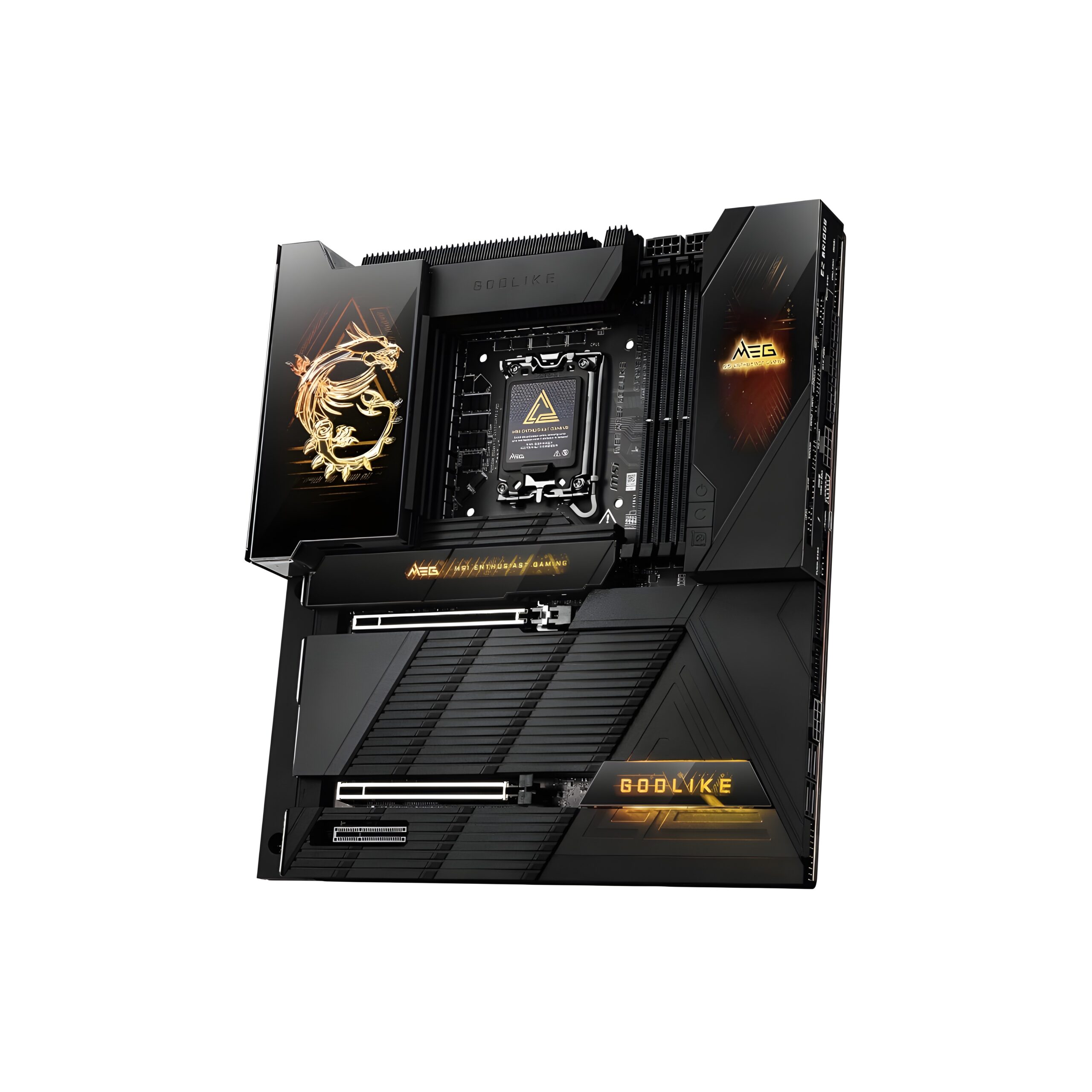 81W7btsjQ0L._SL1500_ (1) Specification Details Product Name MSI MEG X870E GODLIKE Product Type High-End E-ATX Gaming Motherboard Series MSI MEG Series Platform AMD Chipset AMD X870E CPU Socket AMD Socket AM5 Supported CPU Families AMD Ryzen™ 9000 / 8000 / 7000 Series Desktop Processors CPU Overclocking Supported, with MSI OC Engine and advanced BIOS tuning features Power Design 24+2+1 Duet Rail Power System Power Stage Rating 110A Smart Power Stages CPU Power Connectors 2 × 8-pin CPU power connectors Main Power Connector 1 × 24-pin ATX power connector Supplemental PCIe Power 1 × 8-pin PCIe power connector Front USB-C Power Delivery Front Type-C Quick Charge connector with up to 60W USB Power Delivery support PCB 10-layer server-grade PCB PCB Copper 2oz copper PCB Memory Type DDR5 Memory Slots 4 × DDR5 UDIMM slots Memory Architecture Dual-channel Maximum Memory Capacity Up to 256GB Memory Overclocking Supported AMD EXPO™ Supported JEDEC Memory Support Supported AMD POR Memory Speed Supported Non-ECC Memory Supported Unbuffered Memory Supported CUDIMM Support Supported, Clock Driver bypass mode only Maximum Advertised DDR5 OC Speed Up to DDR5-9200+ MT/s (OC), depending on CPU and memory configuration Ryzen 9000 1DPC 1R Up to 8400+ MT/s Ryzen 9000 1DPC 2R Up to 6400+ MT/s Ryzen 9000 2DPC 1R Up to 6400+ MT/s Ryzen 9000 2DPC 2R Up to 6400+ MT/s PCIe x16 Slots 2 × PCIe x16 physical slots Primary PCIe Slot PCIe 5.0 x16 from CPU Secondary PCIe Slot PCIe 5.0 x8 from CPU Third Expansion Slot 1 × PCIe 4.0 x4 PCIe Configuration with Ryzen 9000/7000 Up to PCIe 5.0 x16/x0 or x8/x8 PCIe Configuration with Ryzen 8700/8600/8400 Up to PCIe 4.0 x8/x0 PCIe Configuration with Ryzen 8500/8300 Up to PCIe 4.0 x4/x0 PCIe 4.0 x4 Slot From AMD X870E chipset PCIe Slot Release MSI EZ PCIe Release PCIe Slot Protection Steel Armor II M.2 Slots Total 7 × M.2 Onboard M.2 Slots 5 × M.2 Expansion M.2 Slots 2 × additional M.2 through M.2 XPANDER-Z SLIDER GEN5 card M.2_1 PCIe 5.0 x4 from CPU; supports 2260/2280 M.2_2 PCIe 5.0 x4 from CPU; supports 2260/2280 M.2_3 PCIe 4.0 x4 from chipset; supports 22110/2280 M.2_4 PCIe 4.0 x2 from chipset; supports 2260/2280 M.2_5 PCIe 4.0 x4 from chipset; supports 2260/2280 M.2 Expansion Card M.2 XPANDER-Z SLIDER GEN5 Expansion Card M.2 Slots 2 × PCIe 5.0 x4 M.2 slots M.2 Expansion Card Design One-slot-thick design M.2 Expansion Card Installation EZ Slide design M.2 Cooling MSI Shield Frozr / Double-Sided M.2 Shield Frozr M.2_4 / PCIe Interaction Installing a device in M.2_4 causes PCI_E3 to operate at x2 unless changed in BIOS M.2 / USB4 Bandwidth Sharing M.2_2 shares PCIe 5.0 x4 bandwidth with rear USB 40Gbps Type-C ports SATA Ports 4 × SATA 6Gb/s SATA RAID RAID 0, RAID 1 and RAID 10 M.2 NVMe RAID RAID 0, RAID 1, RAID 5 and RAID 10 RAID 5 Limitation RAID 5 for M.2 NVMe requires Ryzen 9000 Series processors M.2 RAID 10 Limitation RAID 10 for M.2 NVMe supported with Ryzen 9000/7000 Series processors USB 40Gbps 2 × rear USB 40Gbps Type-C USB 20Gbps 1 × front USB 20Gbps Type-C USB 10Gbps Type-A Rear 8 × USB 10Gbps Type-A USB 10Gbps Type-C Rear 5 × USB 10Gbps Type-C USB 10Gbps Type-C Front 1 × USB 10Gbps Type-C USB 5Gbps Front 4 × USB 5Gbps Type-A USB 2.0 Front 4 × USB 2.0 Total USB Connectivity Extensive USB connectivity including USB 40Gbps, 20Gbps, 10Gbps, 5Gbps and USB 2.0 USB4 2 × USB4 Type-C ports USB4 Speed Up to 40Gbps USB4 Display Output DisplayPort 1.4 over USB Type-C USB4 Maximum Display Resolution Up to 4K @ 60Hz, with compatible processor graphics Front USB-C Power Delivery Up to 60W with supported configuration Primary LAN Marvell AQC113CS 10Gbps LAN Secondary LAN Realtek RTL8126 5Gbps LAN 10Gb Ethernet 1 × 10Gbps LAN 5Gb Ethernet 1 × 5Gbps LAN Wireless Wi-Fi 7 Wi-Fi Frequency Bands 2.4GHz / 5GHz / 6GHz Wi-Fi Channel Width Up to 320MHz Maximum Wi-Fi Speed Up to 5.8Gbps Wi-Fi Standards 802.11a/b/g/n/ac/ax/be Wi-Fi Features MU-MIMO, MLO, 4K QAM 6GHz Wi-Fi Availability depends on regional regulations Bluetooth Bluetooth 5.4 Wireless Module Pre-installed wireless module in M.2 Key-E slot Audio Codec Realtek ALC4082 Audio DAC/HPA ESS ES9219Q combination DAC/HPA Audio System Audio Boost 5 HD Audio Channels 7.1-channel USB high-performance audio S/PDIF Optical S/PDIF output supported Front Audio Playback Up to 32-bit / 384kHz Display Outputs 2 × USB4 Type-C DisplayPort outputs Integrated Graphics Requirement Display output requires a processor with integrated graphics Dynamic Dashboard Dynamic Dashboard III Dashboard Display Size 3.99-inch LCD Dashboard Functions Hardware monitoring, troubleshooting, BIOS update status, clock display and personalization Debug Feature EZ Digi-Debug LED EZ LED Control Included BIOS Flash Feature Flash BIOS Button CMOS Reset Clear CMOS Button Smart Button Included on rear I/O BIOS MSI Click BIOS X CPU Overclocking Features OC Engine and advanced CPU tuning Memory Overclocking Technology MSI Memory Boost Cooling Design MSI Frozr thermal design VRM Cooling Wavy Fin Design Heatpipe Direct Touch Cross Heat-pipe MOSFET Cooling MOSFET Baseplate Thermal Pads 9W/mK thermal pads M.2 Cooling Technology Double-Sided M.2 Shield Frozr Backplate Metal backplate Fan Cooling 70mm double-ball-bearing fan design Frozr Control Supported Frozr AI Supported CPU Fan Header 1 × CPU fan connector Pump Fan Headers 2 × PUMP_SYS fan connectors Fan/ARGB/USB Combo 1 × ARGB + FAN + USB 2.0 EZ connector System/Chassis Fan Support Multiple fan headers Thermal Sensor Connectors 2 × thermal sensor connectors ARGB Lighting Addressable RGB support RGB Control MSI Mystic Light ecosystem EZ Link Supported EZ Link Function Consolidates front-panel, fan and ARGB connections through EZ Bridge / EZ Control Hub EZ Magnetic M.2 Shield Frozr II Supported EZ M.2 Clip II Supported EZ Antenna Supported EZ DIY Features EZ PCIe Release, EZ Link, EZ M.2 Clip II, EZ Magnetic M.2 Shield Frozr II and EZ Antenna Front Panel Connectors 2 × front-panel connectors Front Audio Connector 1 × front audio connector Chassis Intrusion Supported Tuning Controller Connector 1 × JDASH / tuning controller connector Power Connectors ATX, CPU, PCIe and front Type-C PD power connections V-Check Points Supported Operating System Windows 11 64-bit Form Factor E-ATX PCB Dimensions Approximately 304.8mm × 277mm Motherboard Size Class Extended ATX / E-ATX Motherboard Color Black with premium metallic/gold-style accents Rear I/O Integrated pre-installed I/O shield Rear LAN 10Gbps + 5Gbps LAN Rear USB-C USB 40Gbps and USB 10Gbps Type-C Rear USB-A USB 10Gbps Type-A Rear Wireless Connectivity Wi-Fi / Bluetooth antenna connectors Rear Audio HD audio connectors + optical S/PDIF Rear BIOS Controls Flash BIOS Button + Clear CMOS Button + Smart Button Power Delivery Feature Front USB-C Quick Charge / 60W PD support Gaming Positioning Extreme/high-end gaming motherboard Professional Workstation Positioning Suitable for high-performance workstation, content creation and enthusiast systems AI PC Positioning Designed for high-performance AI PC applications Networking Positioning High-speed 10GbE + 5GbE + Wi-Fi 7 Storage Positioning Up to 7 M.2 SSDs plus 4 SATA drives Expansion Positioning PCIe 5.0 graphics and high-speed expansion support Memory Positioning High-speed DDR5 with AMD EXPO overclocking Premium Feature Dynamic Dashboard III 3.99-inch LCD Premium Power Feature 24+2+1 power design with 110A SPS Premium PCB Feature 10-layer server-grade 2oz copper PCB Premium Cooling Feature Frozr thermal architecture Premium Networking Feature 10G LAN + 5G LAN + Wi-Fi 7 Premium Storage Feature 7 × M.2 with PCIe Gen5 support Premium USB Feature USB 40Gbps Type-C connectivity Manufacturer MSI Brand MSI Model Number MEG X870E GODLIKE Product Family MEG GODLIKE Recommended CPU Platform AMD Ryzen AM5 platform Recommended Memory Platform DDR5 UDIMM Recommended Use Extreme gaming, enthusiast PC, overclocking, AI PC, content creation and high-performance computing